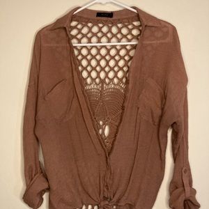 Bohemian Button up blouse with embroidered back.